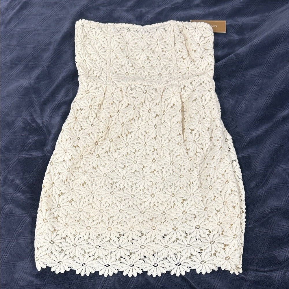 NWT Francesca‘s Jun & Ivy Strapless Cream Lace Dress